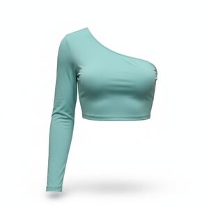 Susana Monaco One-Shoulder Long Sleeve Crop Top - Aqua